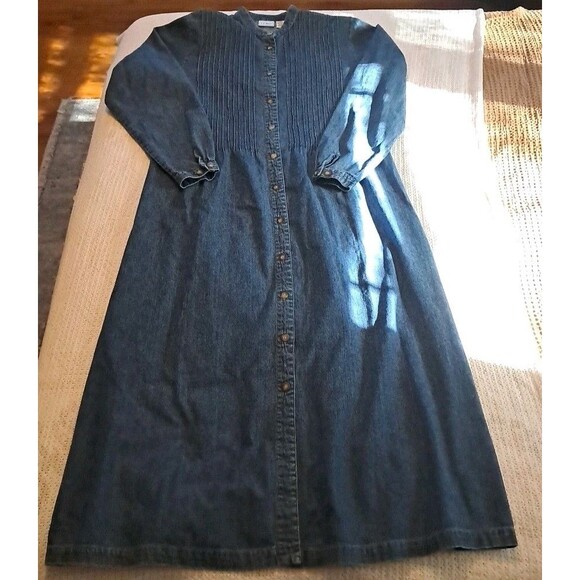 Vintage LL Bean Long Sleeve Denim Maxi Dress Sz 12 Cottagecore Prairie Homestead - Picture 4 of 5